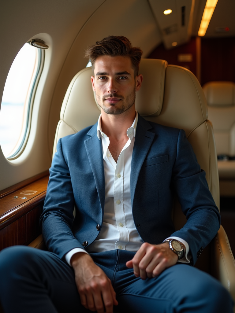 Man seated in a Private Jet